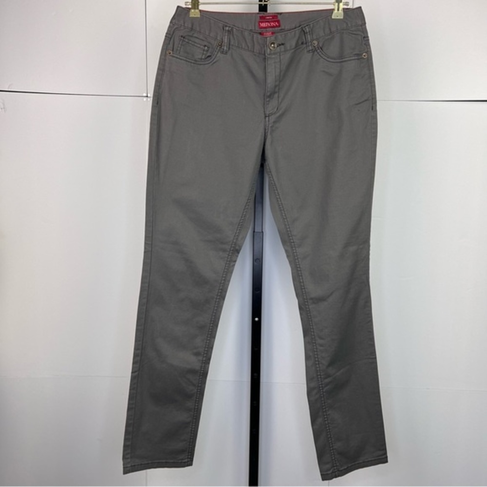 Merona Fit 2 Pants Women 10 Gray Straight Leg Stretch Cotton Mid Rise Minimalist